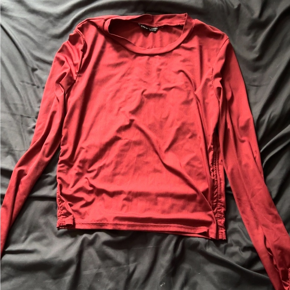 Red ribbed long sleeve